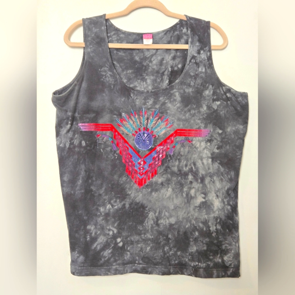 4 for $25 💥 Gray Tie-Dye Embroidered Women's Tank Top size 2XL